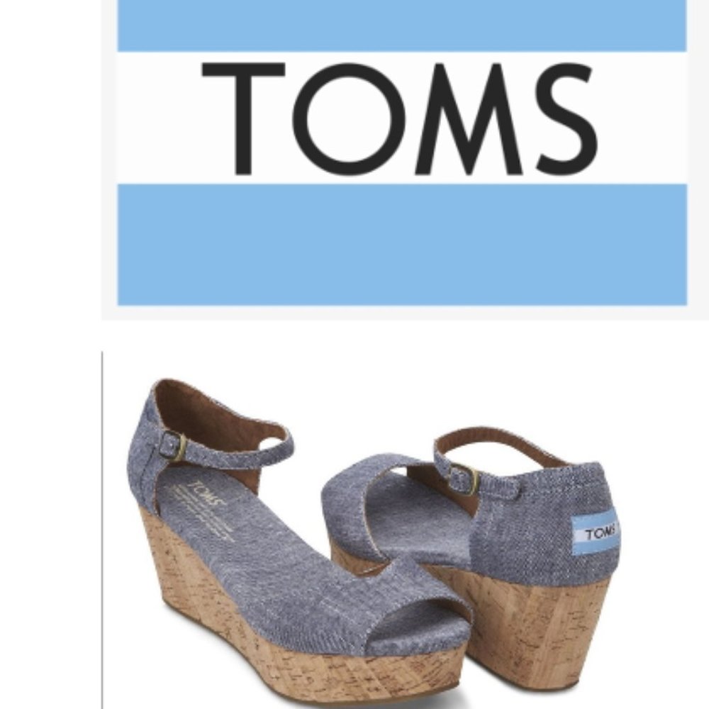 TOMS Chambray Blue Platform Wedge 7.5